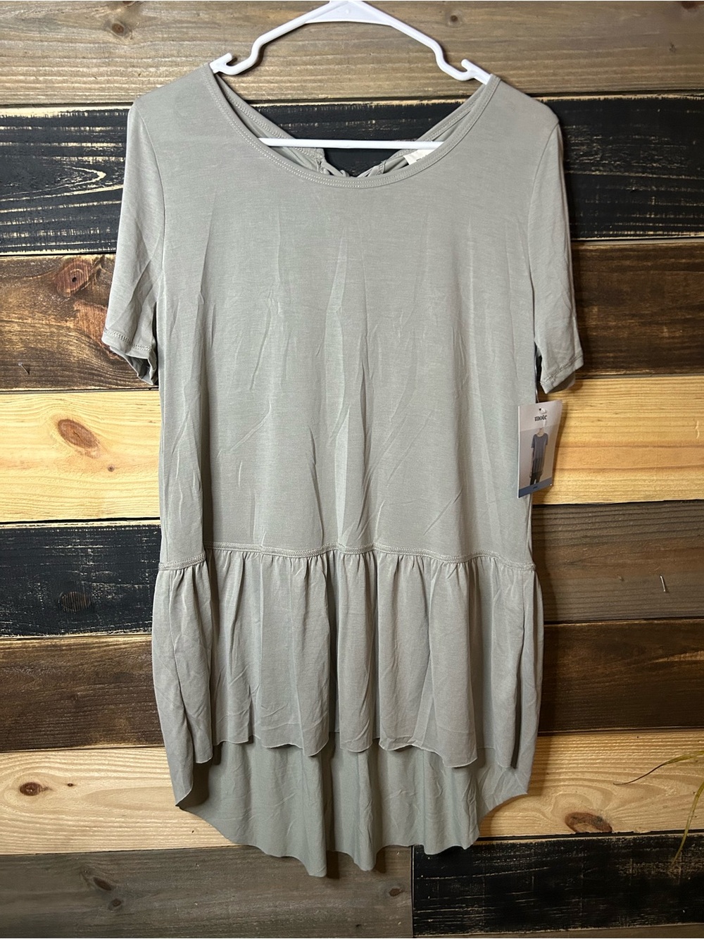 Relaxed Taupe Short-Sleeve Peplum Tunic - Lightweight Everyday Top